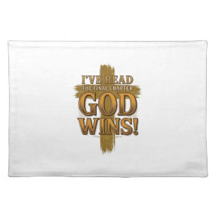 God Wins Christian Vintage Cross Typography Shirt_ Cloth Placemat