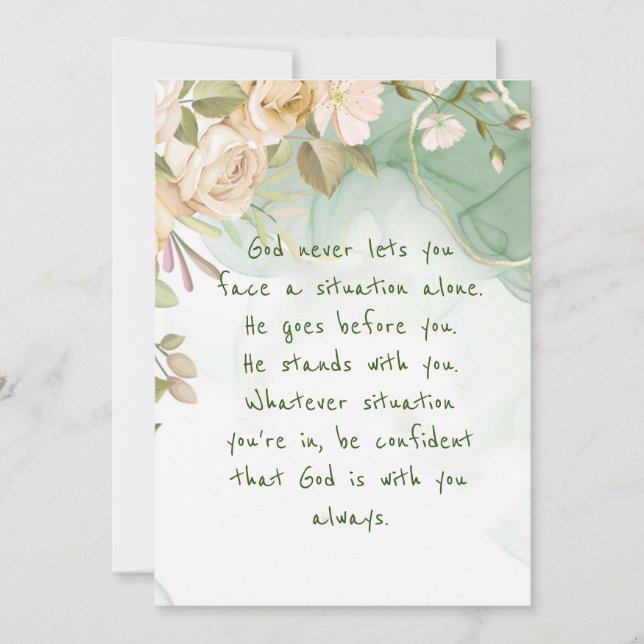 God With You Never Alone Inspirational Flowers  Card (Front)