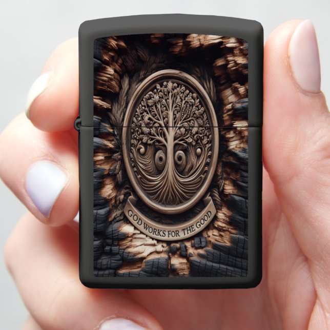 God Works for the Good: Faith in His Plan Zippo Lighter (In Hand)