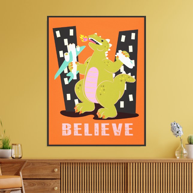 God-zilla Monster retro mod pop art Canvas Print (Insitu(LivingRoom))