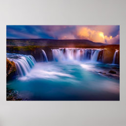 Godafoss Waterfall, Iceland Beautiful Landscape Poster