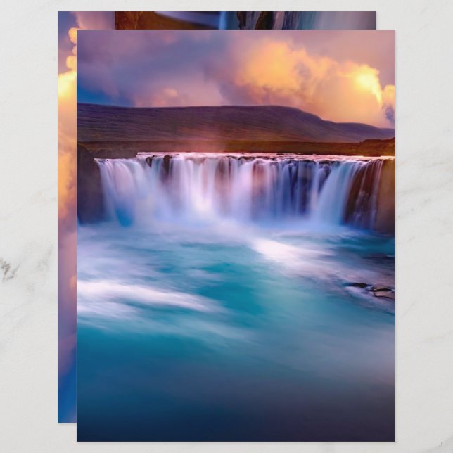 Goðafoss  Waterfall Iceland Scrapbook Paper (Front/Back)