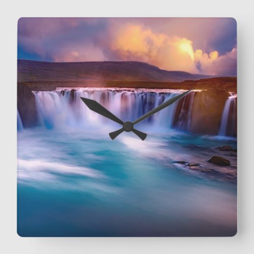 Godafoss waterfall Iceland Square Wall Clock