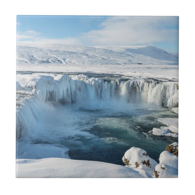 Godafoss Waterfall Landscape Ceramic Tile (Front)