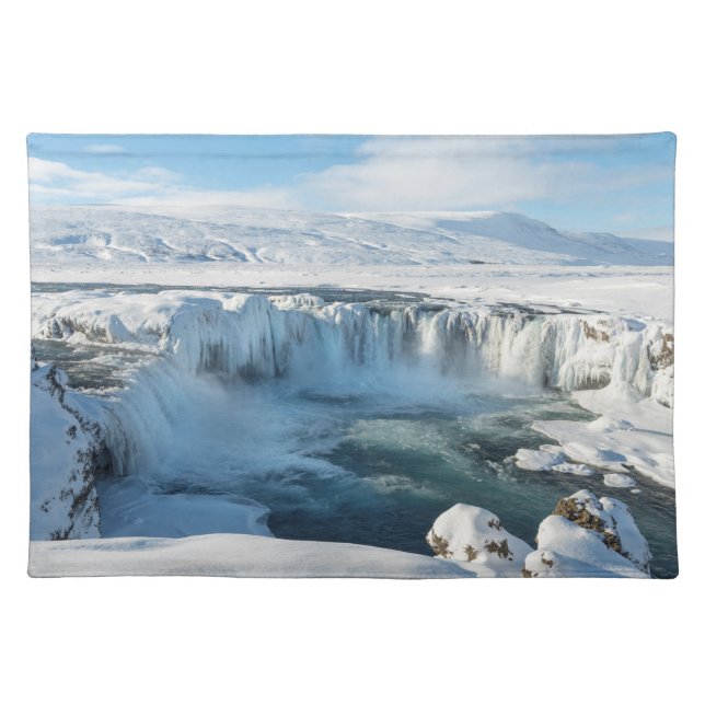 Godafoss Waterfall Landscape Cloth Placemat (Front)