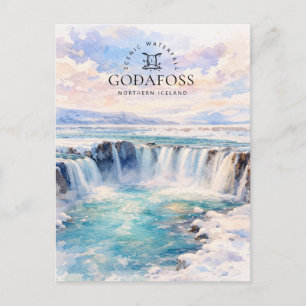 Goðafoss Waterfall Northern Iceland Watercolor Holiday Postcard