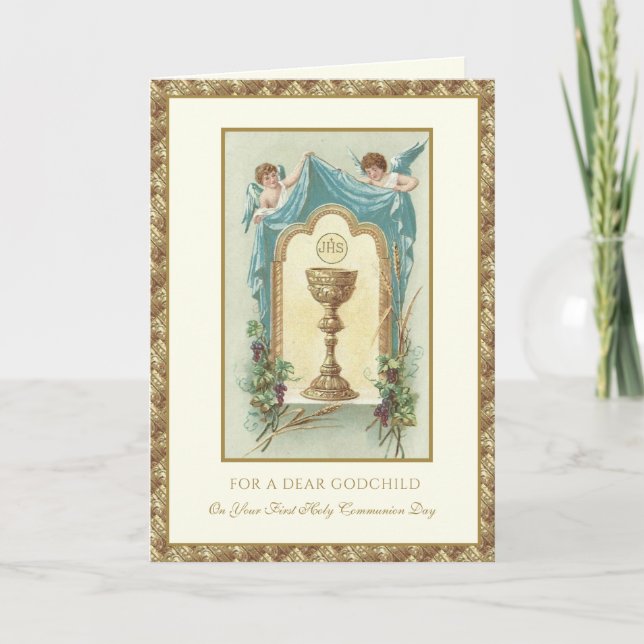 Godchild First Holy Communion Jesus Angels Card (Front)