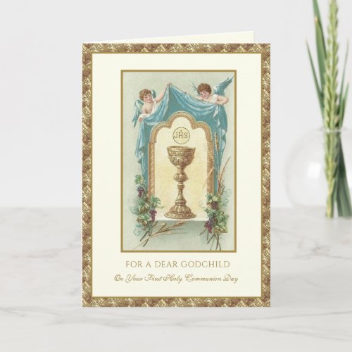 Godchild First Holy Communion Jesus Angels Card