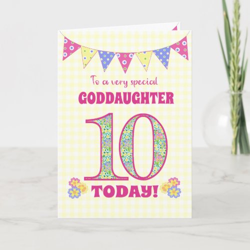 Goddaughter 10th Birthday Primroses Bunting Card