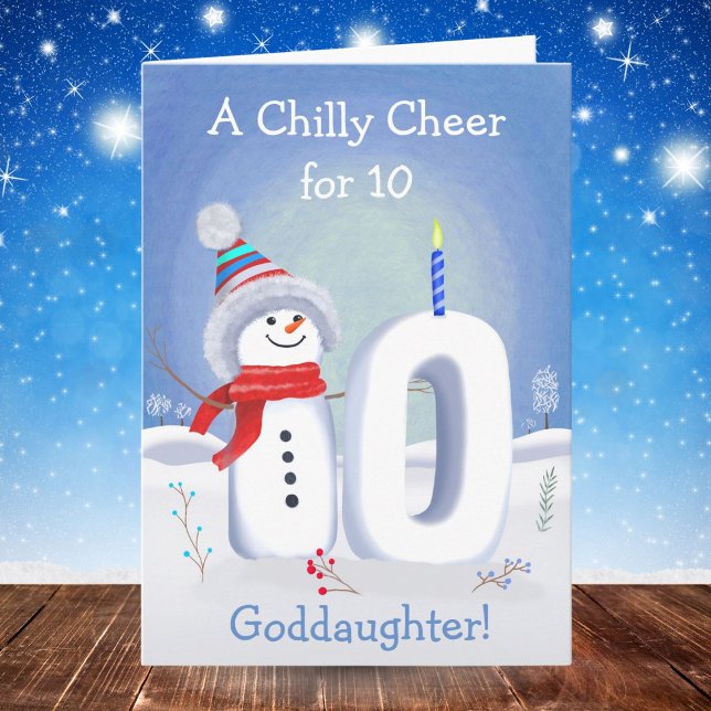 Goddaughter 10th Birthday Snowman Snowy Ten Card (Creator Uploaded)