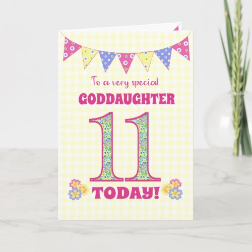 Goddaughter 11th Birthday Primroses Bunting Card