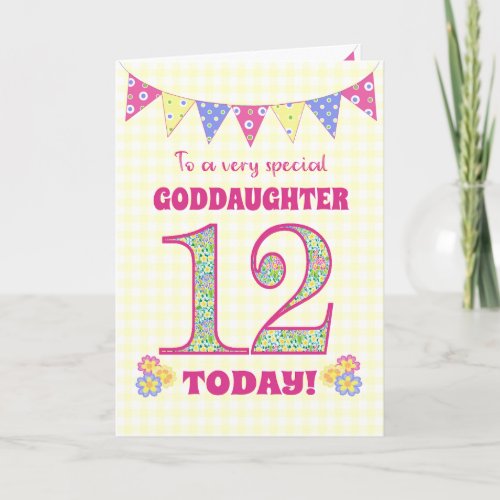 Goddaughter 12th Birthday Primroses Bunting Card
