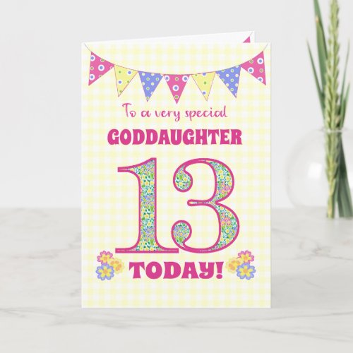 Goddaughter 13th Birthday Primroses Bunting Card