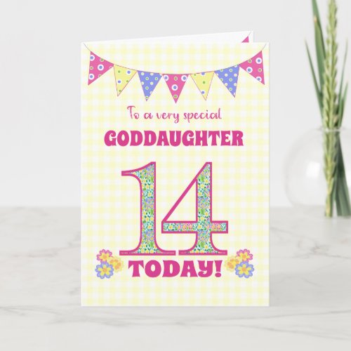 Goddaughter 14th Birthday Primroses Bunting Card