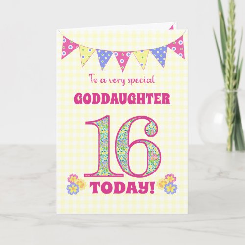 Goddaughter 16th Birthday Primroses Bunting Card