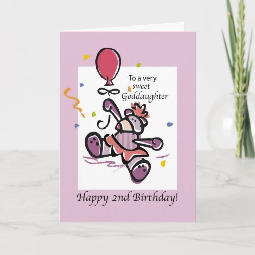 Goddaughter 2nd Birthday Bear Balloon Card