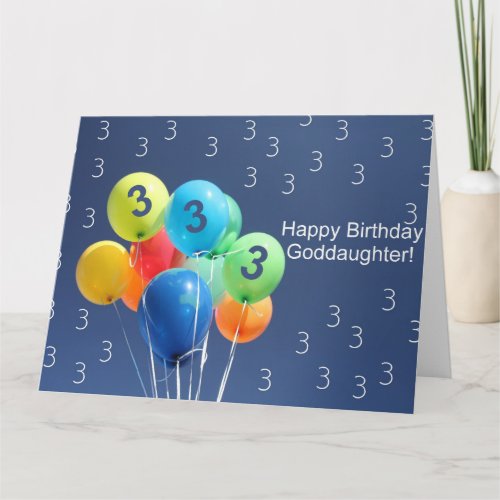 Goddaughter 3rd birthday colored balloons card