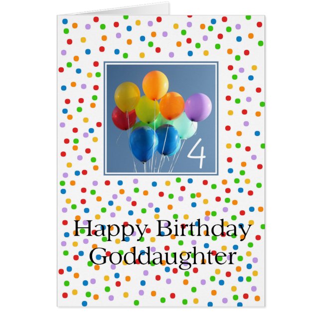 Goddaughter, 4th birthday colored balloons cards (Front)
