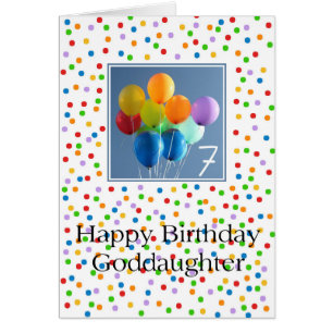 Goddaughter, 7th birthday colored balloons cards