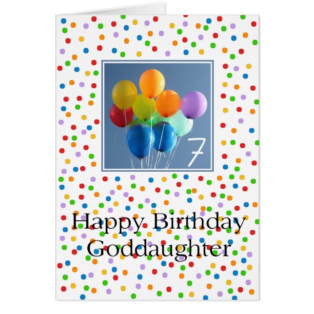 Goddaughter, 7th birthday colored balloons cards (Front)