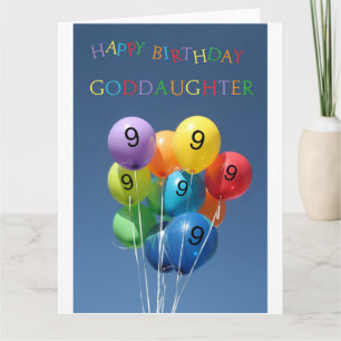 Goddaughter, 9th happy balloon birthday. card