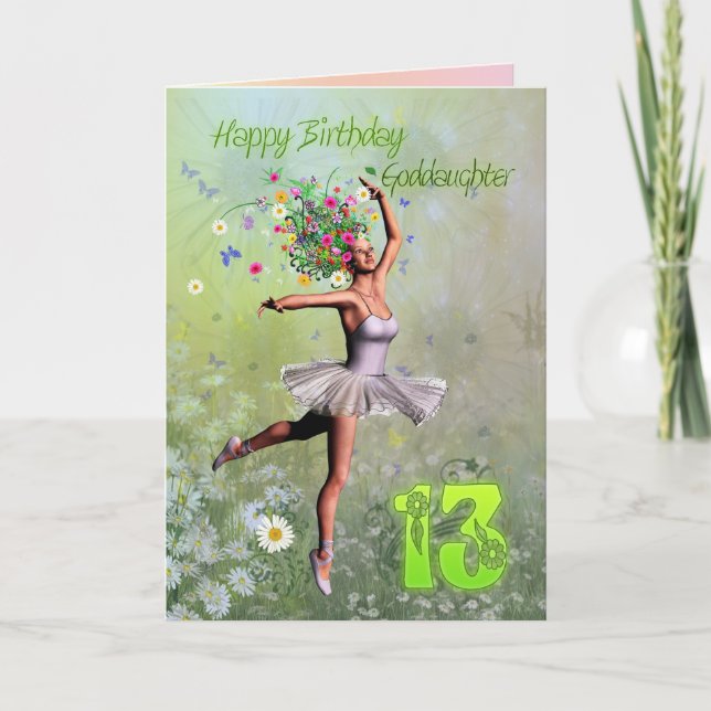 Goddaughter age 13, flower fairy birthday card (Front)