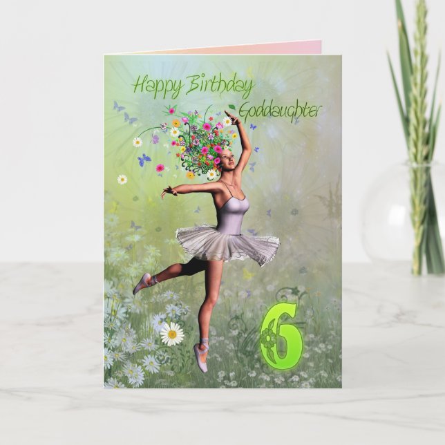 Goddaughter age 6, flower fairy birthday card (Front)