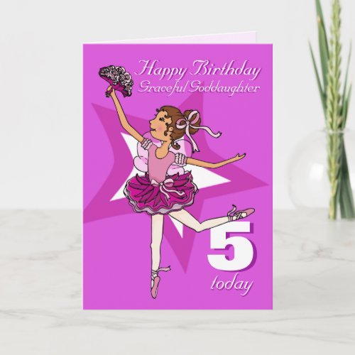 Goddaughter ballerina birthday purple age 5 card