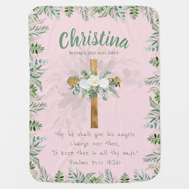Goddaughter BAPTISM CHRISTENING Psalm 91:11  Baby  Baby Blanket (Front)