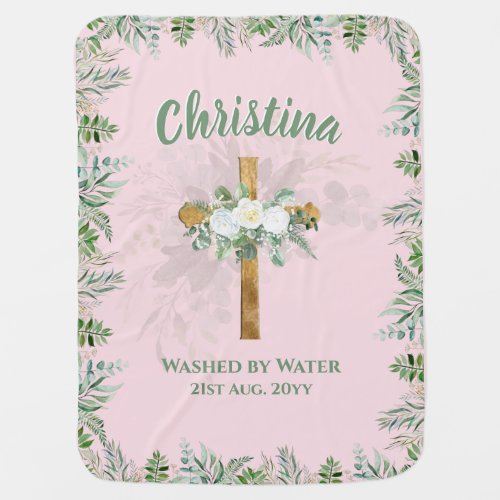 Goddaughter BAPTISM CHRISTENING White Roses Pink   Baby Blanket