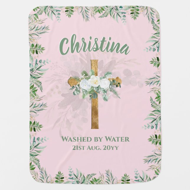 Goddaughter BAPTISM CHRISTENING White Roses Pink   Baby Blanket (Front)