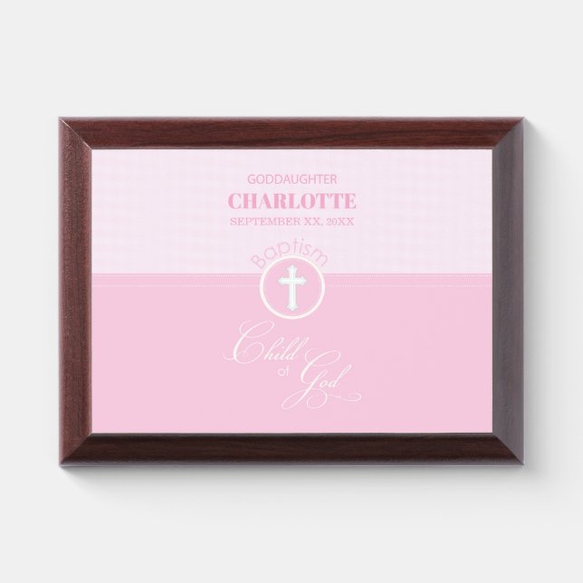 Goddaughter Baptism Pink Child of God Personalized Award Plaque (Horizontal)