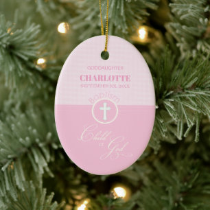 Goddaughter Baptism Pink Child of God Personalized Ceramic Ornament