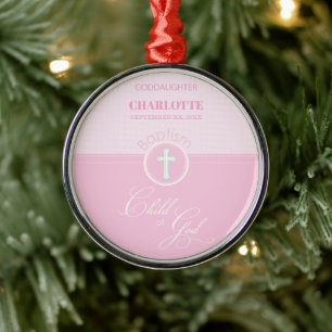 Goddaughter Baptism Pink Child of God Personalized Metal Ornament