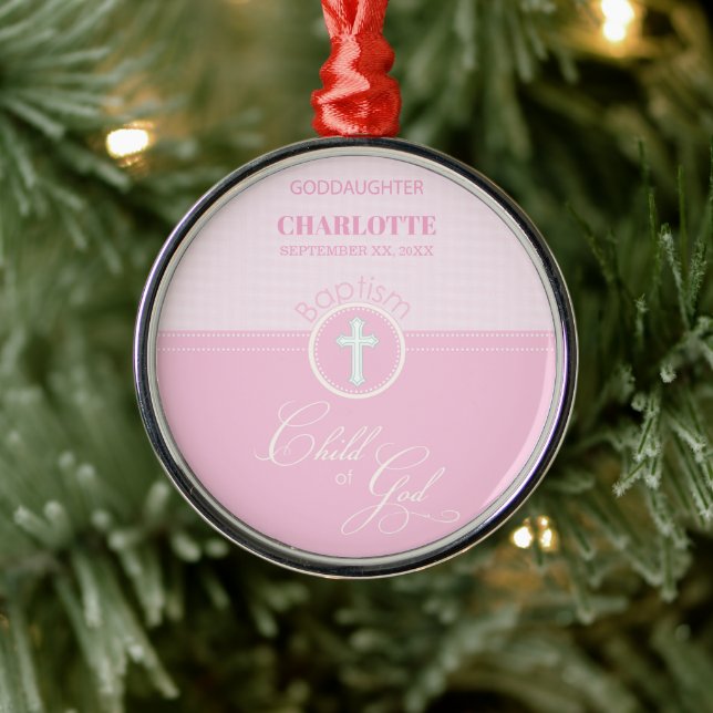 Goddaughter Baptism Pink Child of God Personalized Metal Ornament (Tree)
