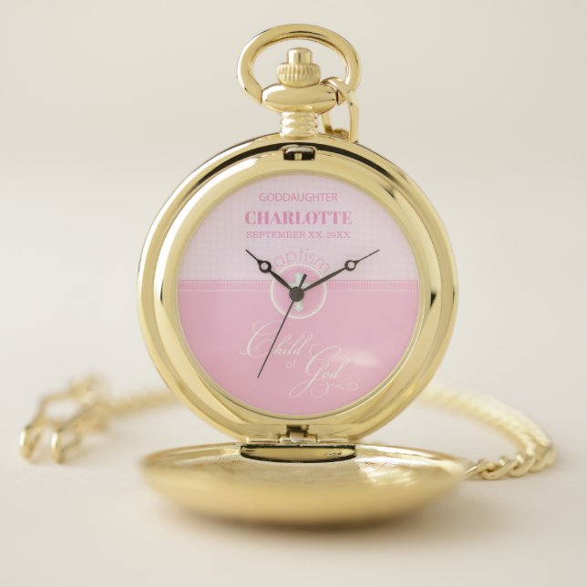 Goddaughter Baptism Pink Child of God Personalized Pocket Watch (Inside)