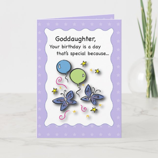 Goddaughter Birthday Balloons and Butterflies Card (Front)