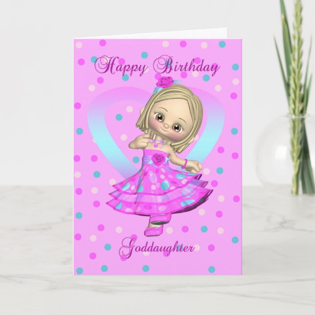 goddaughter birthday card - pink and blue polka do (Front)