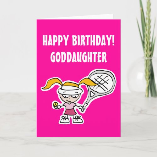 Goddaughter birthday card with cute tennis girl