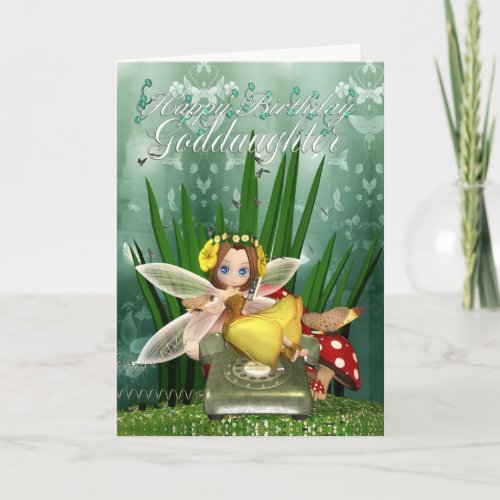 Goddaughter Birthday card with moonies Fall fairy