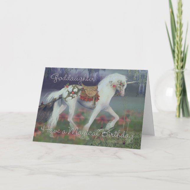 Goddaughter Birthday Card with Unicorn, Fantasy Bi (Front)