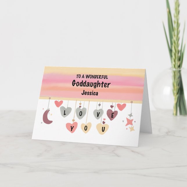 Goddaughter Birthday Hearts Moon Stars Card (Front)