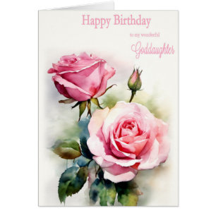 Goddaughter Birthday Roses Painted Watercolor Cards