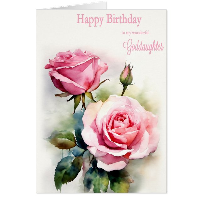 Goddaughter Birthday Roses Painted Watercolor  Cards (Front)