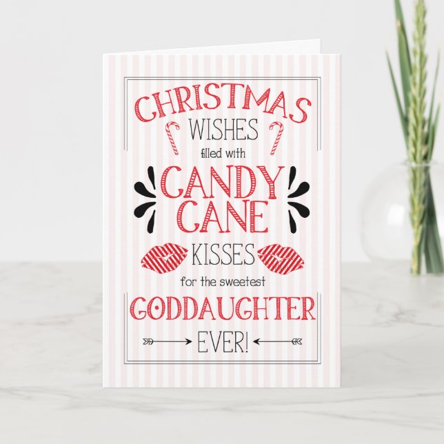 Goddaughter Candy Cane Kisses Christmas Wishes Holiday Card (Front)