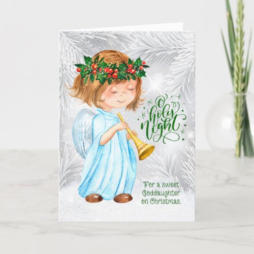 Goddaughter Christmas Angel Girl and Pines Holiday Card