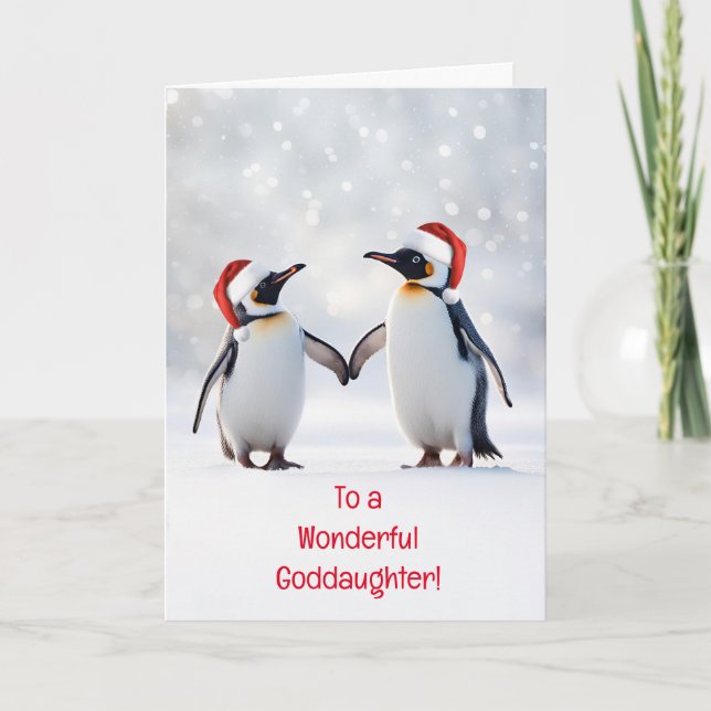 Goddaughter Christmas Happy Holidays Cute Penguins Card (Front)
