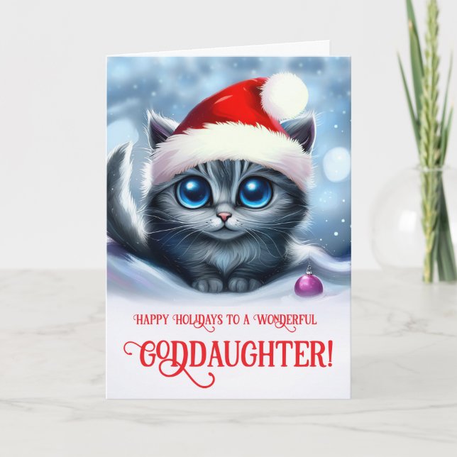 Goddaughter Christmas Holiday Cute Gray Card (Front)