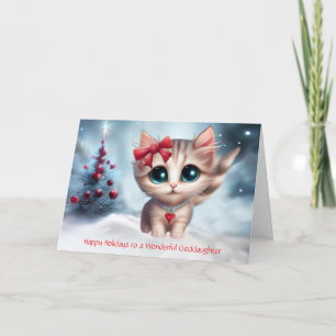 Goddaughter Christmas Holiday with Cute Cat Card