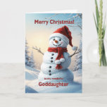 Goddaughter Christmas Snowman  Holiday Card<br><div class="desc">A festive winter scene showing a cheerful snowman in a red hat and scarf. Wish your goddaughter a merry Christmas with a lovely snowman card.</div>